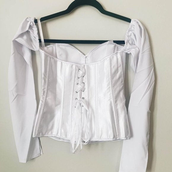 Women Sexy Corsets Is Finished Long Sleeve Off The Shoulder Blouse White Sz S-L - Picture 4 of 4